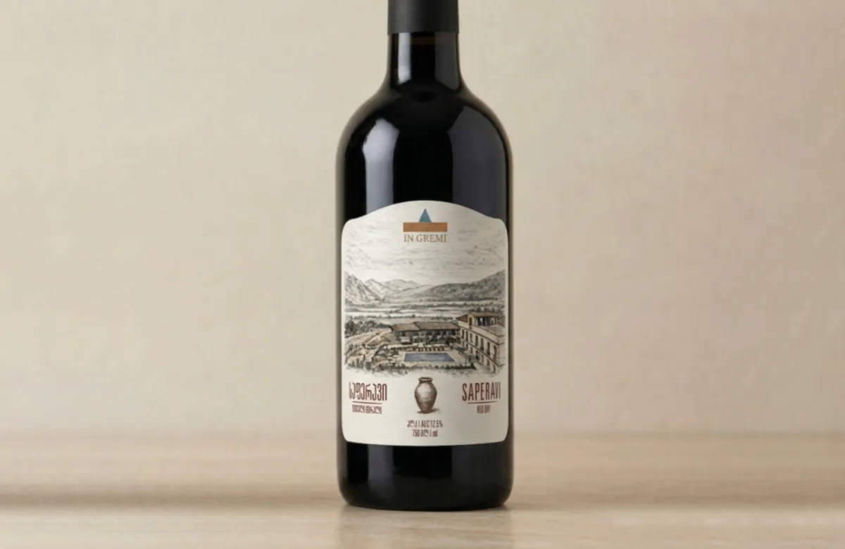 ღვინის ეტიკეტები ძირითადი ეტიკეტი ღვინის ბოთლის მთავარი ეტიკეტი — ლოგო, სახელი, ვინტაჟი, რეგიონი.