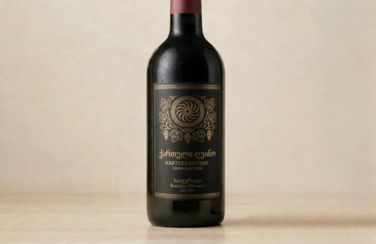 ღვინის ეტიკეტებისაყელო (კოლიერი) ბოთლის ყელზე — ბრენდის ნიშანი, წელი, სერია.